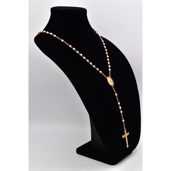 Vintage Vatican Library Collection Pearl Rosary Cross Necklace Gold Signed BinBQ - Picture 4 of 12